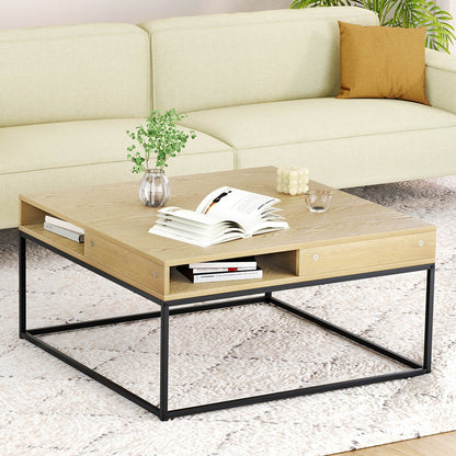 Artiss Coffee Table Storage Shelf Metal Frame FURNI-G-COF-01-WDBK