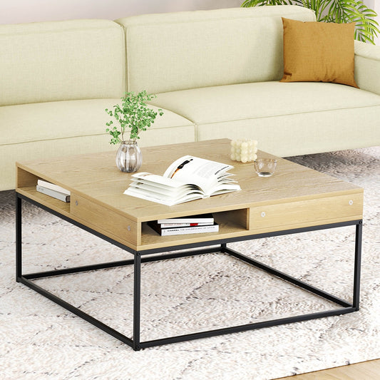 Artiss Coffee Table Storage Shelf Metal Frame FURNI-G-COF-01-WDBK