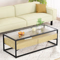 Artiss Coffee Table 2 Drawers Glass Tabletop Pine FURNI-G-COF-02-WDBK