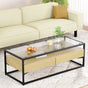 Artiss Coffee Table 2 Drawers Glass Tabletop Pine FURNI-G-COF-02-WDBK