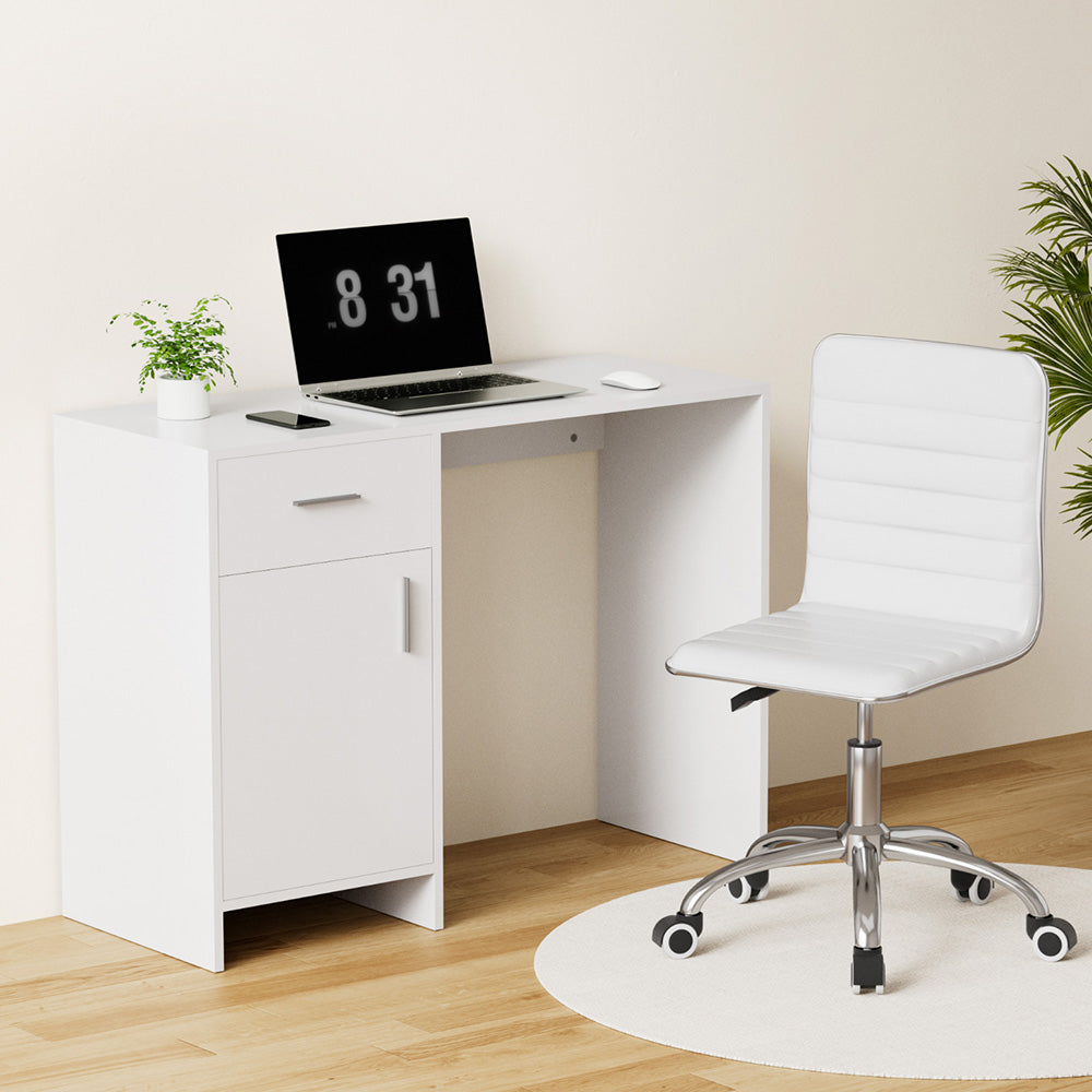 Artiss Computer Desk Office Chair Set PU Leather Home Study Table 100cm White FURNI-G-DESK-100-REPL-WH