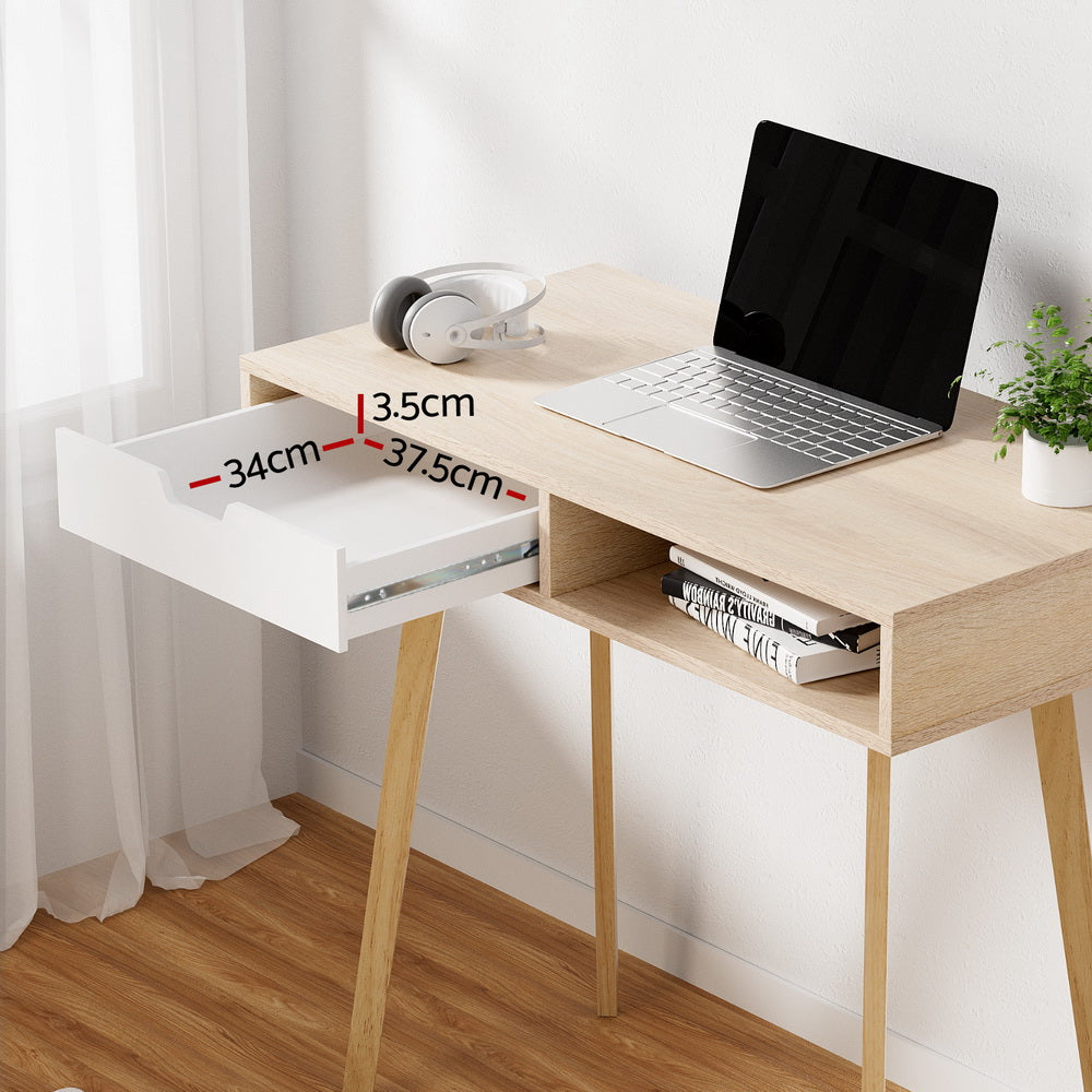 Artiss Computer Desk Drawer Cabinet Shelf Oak 90CM FURNI-G-DESK-1116-WD