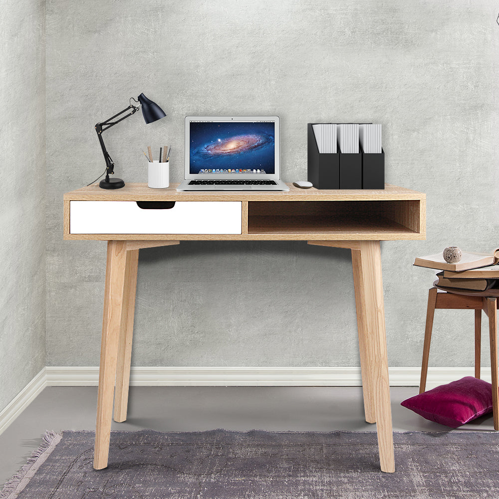 Artiss Computer Desk Drawer Cabinet Shelf Oak 90CM FURNI-G-DESK-1116-WD