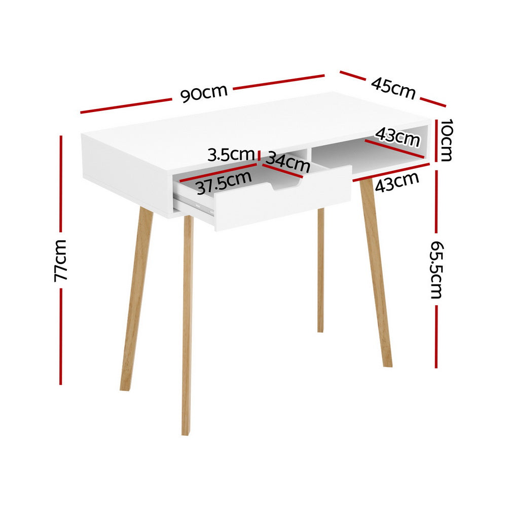 Artiss Computer Desk Drawer Cabinet Shelf White 90CM FURNI-G-DESK-1600-WH-WD