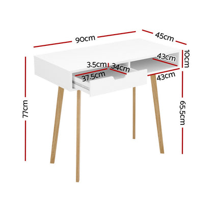 Artiss Computer Desk Drawer Cabinet Shelf White 90CM FURNI-G-DESK-1600-WH-WD