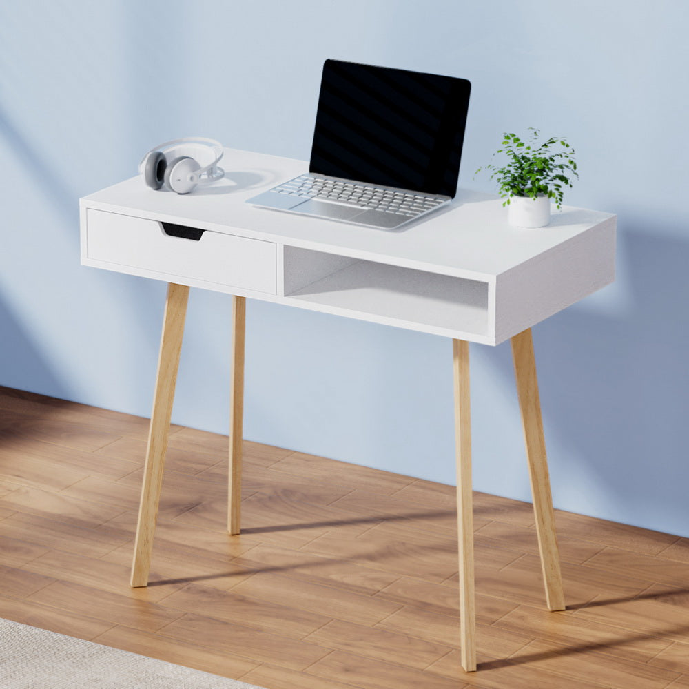 Artiss Computer Desk Drawer Cabinet Shelf White 90CM FURNI-G-DESK-1600-WH-WD