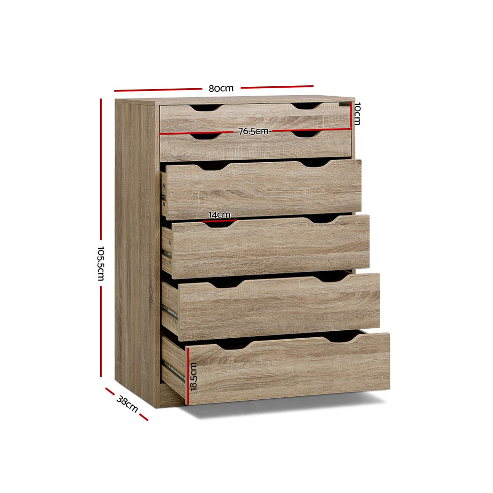 Artiss 6 Chest of Drawers - MYLA Oak FURNI-G-DT-4D2-OAK-AB