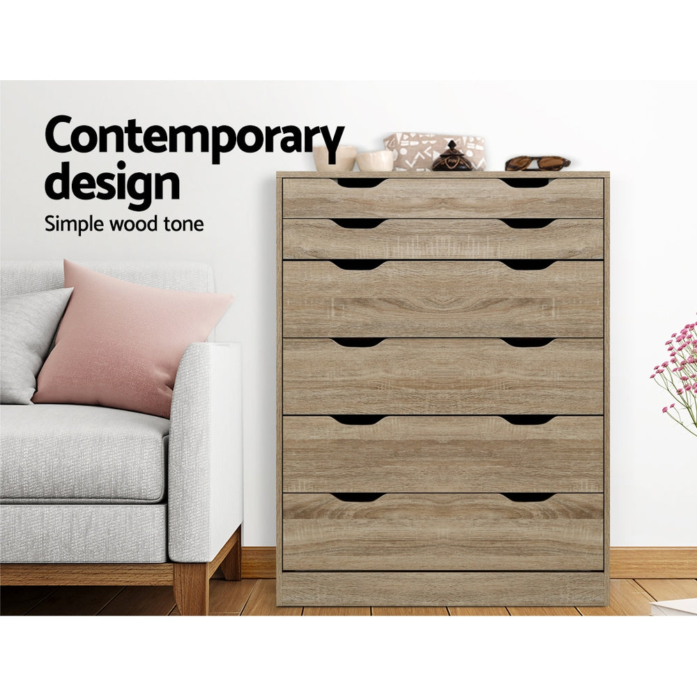 Artiss 6 Chest of Drawers - MYLA Oak FURNI-G-DT-4D2-OAK-AB