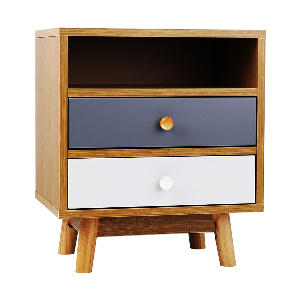 Artiss Bedside Table 2 Drawers with Shelf - BERTHA Oak FURNI-G-EXO-SIDE-01-WD
