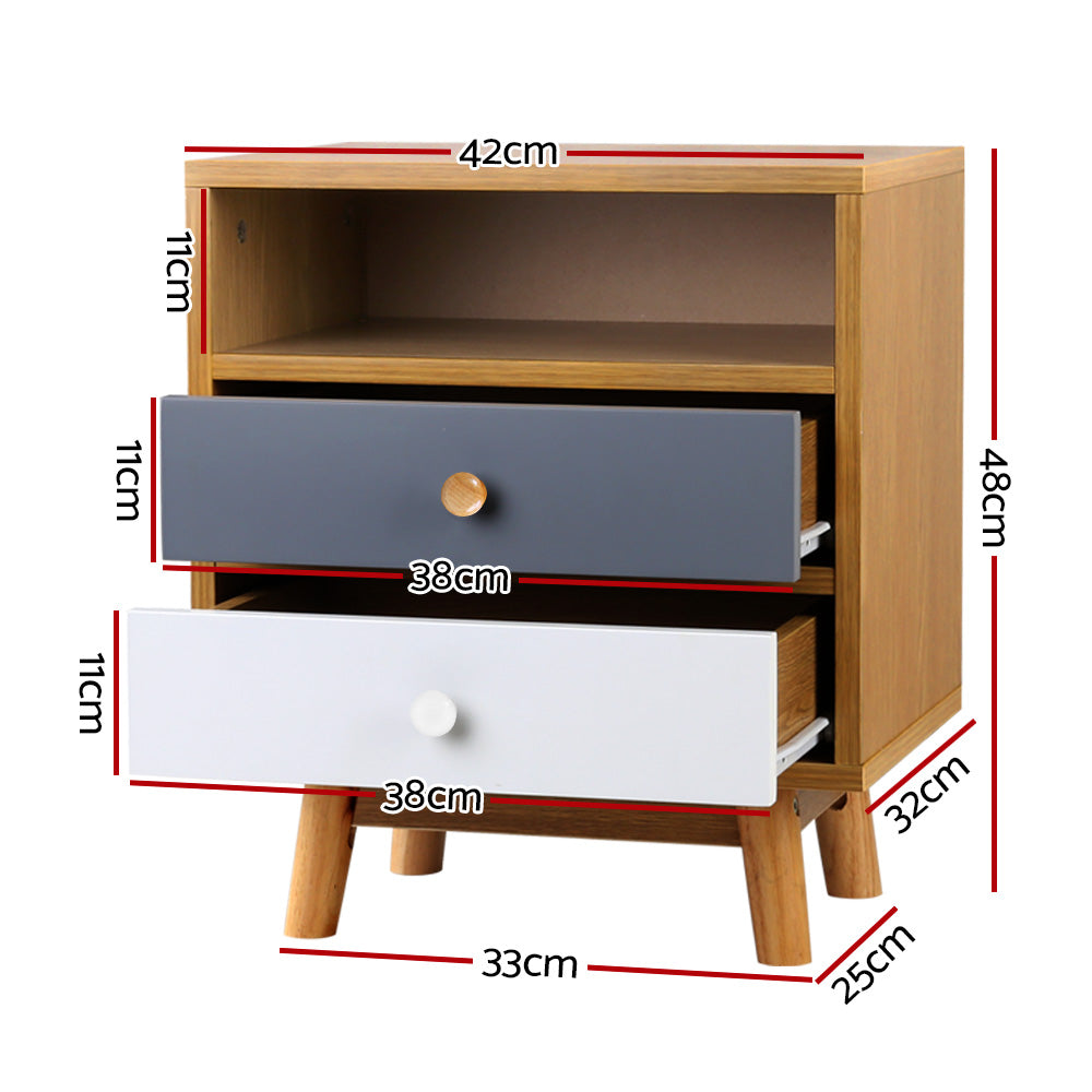 Artiss Bedside Table 2 Drawers with Shelf - BERTHA Oak FURNI-G-EXO-SIDE-01-WD