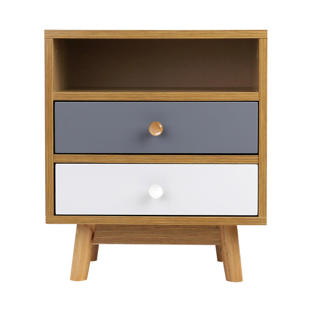 Artiss Bedside Table 2 Drawers with Shelf - BERTHA Oak FURNI-G-EXO-SIDE-01-WD