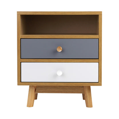 Artiss Bedside Table 2 Drawers with Shelf - BERTHA Oak FURNI-G-EXO-SIDE-01-WD