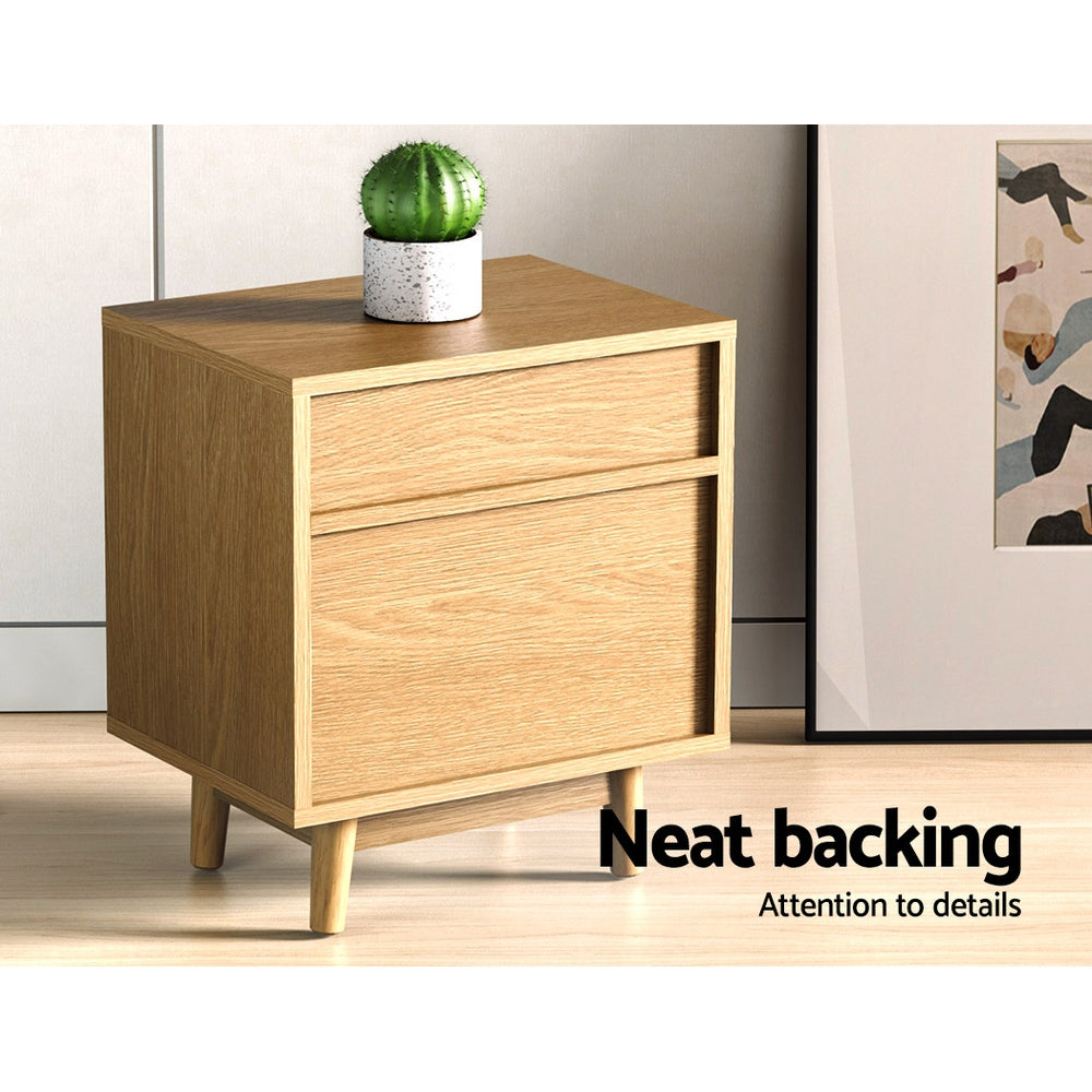 Artiss Bedside Table 2 Drawers with Shelf - BERTHA Oak FURNI-G-EXO-SIDE-01-WD