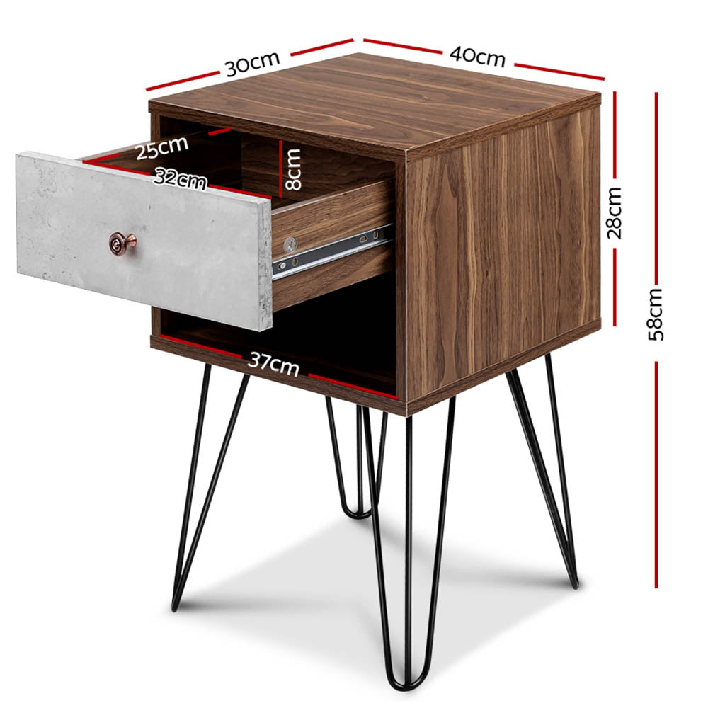 Artiss Bedside Table 1 Drawers with Shelf - LARS FURNI-G-IND-BSIDE-01-WD