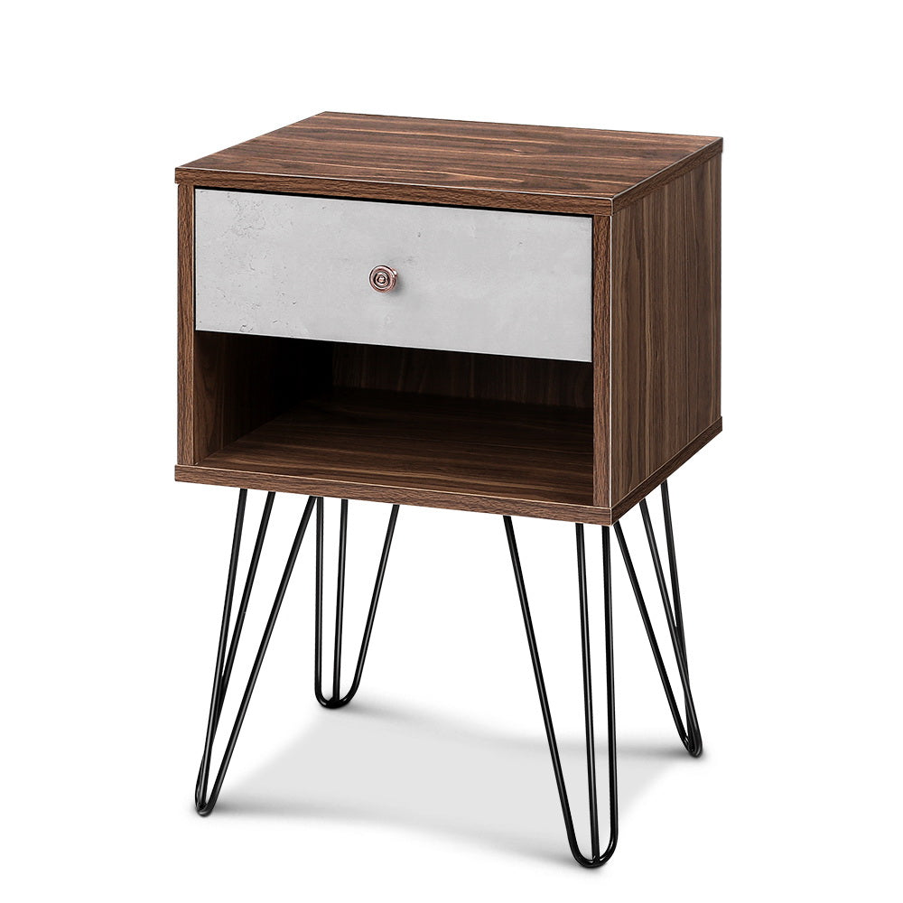 Artiss Bedside Table 1 Drawers with Shelf - LARS FURNI-G-IND-BSIDE-01-WD