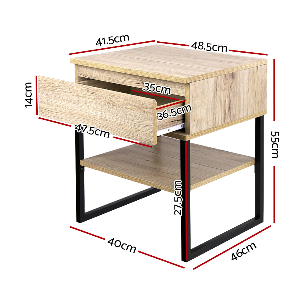Artiss Bedside Table 1 Drawers with Shelf - CASEY FURNI-G-IND-BSIDE-02-WD