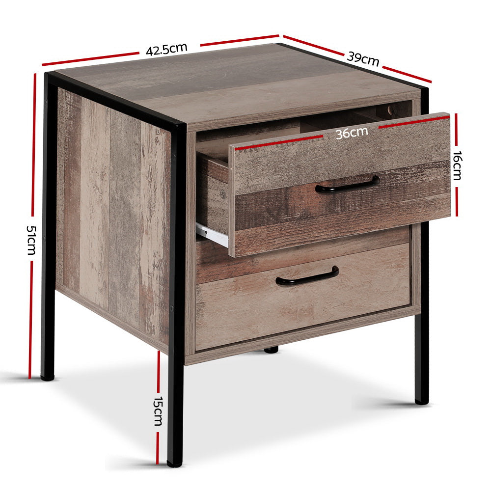 Artiss Bedside Table 2 Drawers - BARNLY FURNI-G-IND-BSIDE-03-WD