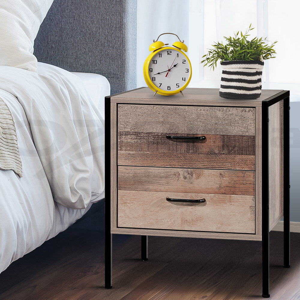 Artiss Bedside Table 2 Drawers - BARNLY FURNI-G-IND-BSIDE-03-WD