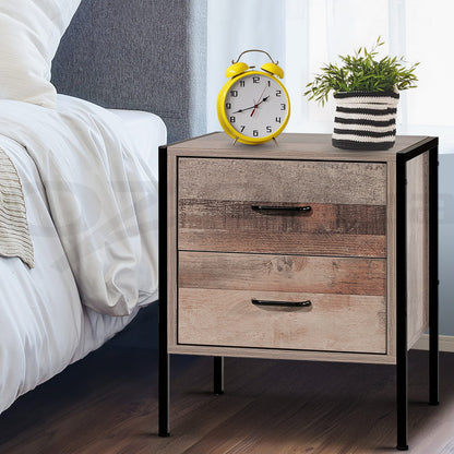 Artiss Bedside Table 2 Drawers - BARNLY FURNI-G-IND-BSIDE-03-WD