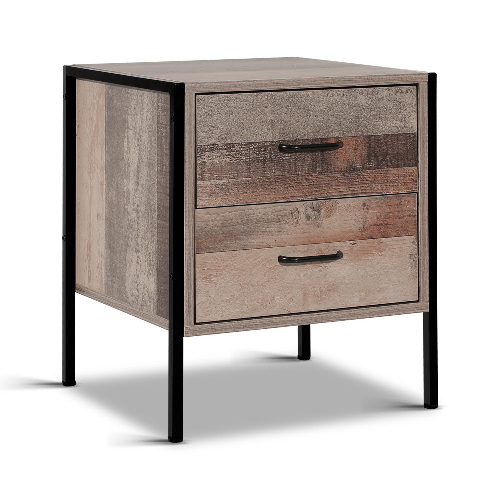 Artiss Bedside Table 2 Drawers - BARNLY FURNI-G-IND-BSIDE-03-WD