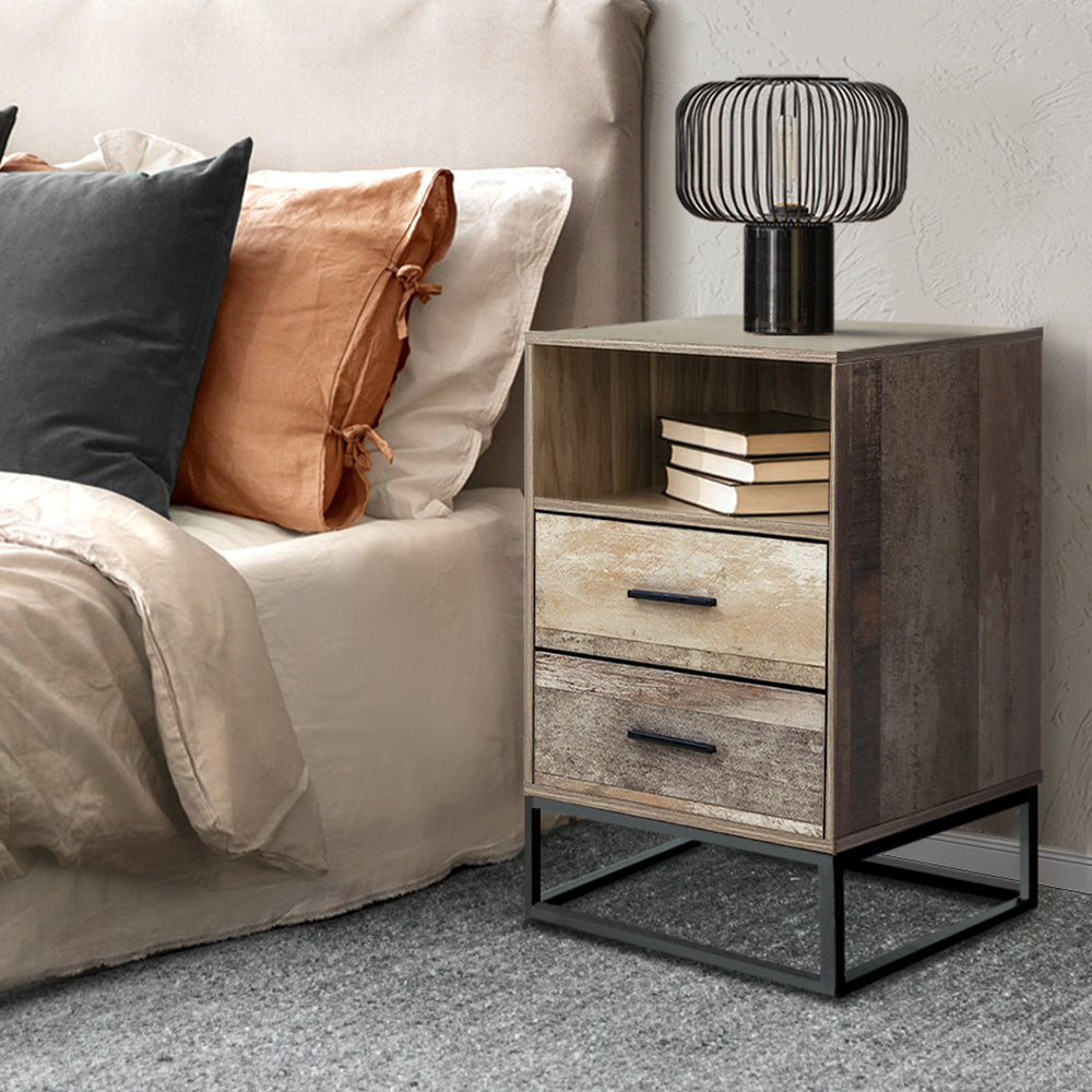 Artiss Bedside Table 2 Drawers with Shelf - BADAN FURNI-G-IND-BSIDE-05-WD