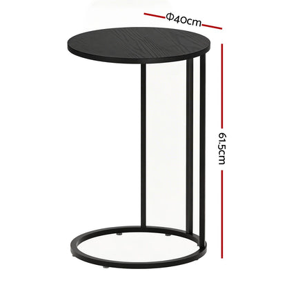 Artiss C Shaped End Table Set of 2 Coffee Table Side Table Round Black FURNI-G-IND-COF-01-BKX2