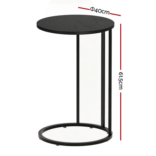 Artiss C Shaped End Table Set of 2 Coffee Table Side Table Round Black FURNI-G-IND-COF-01-BKX2