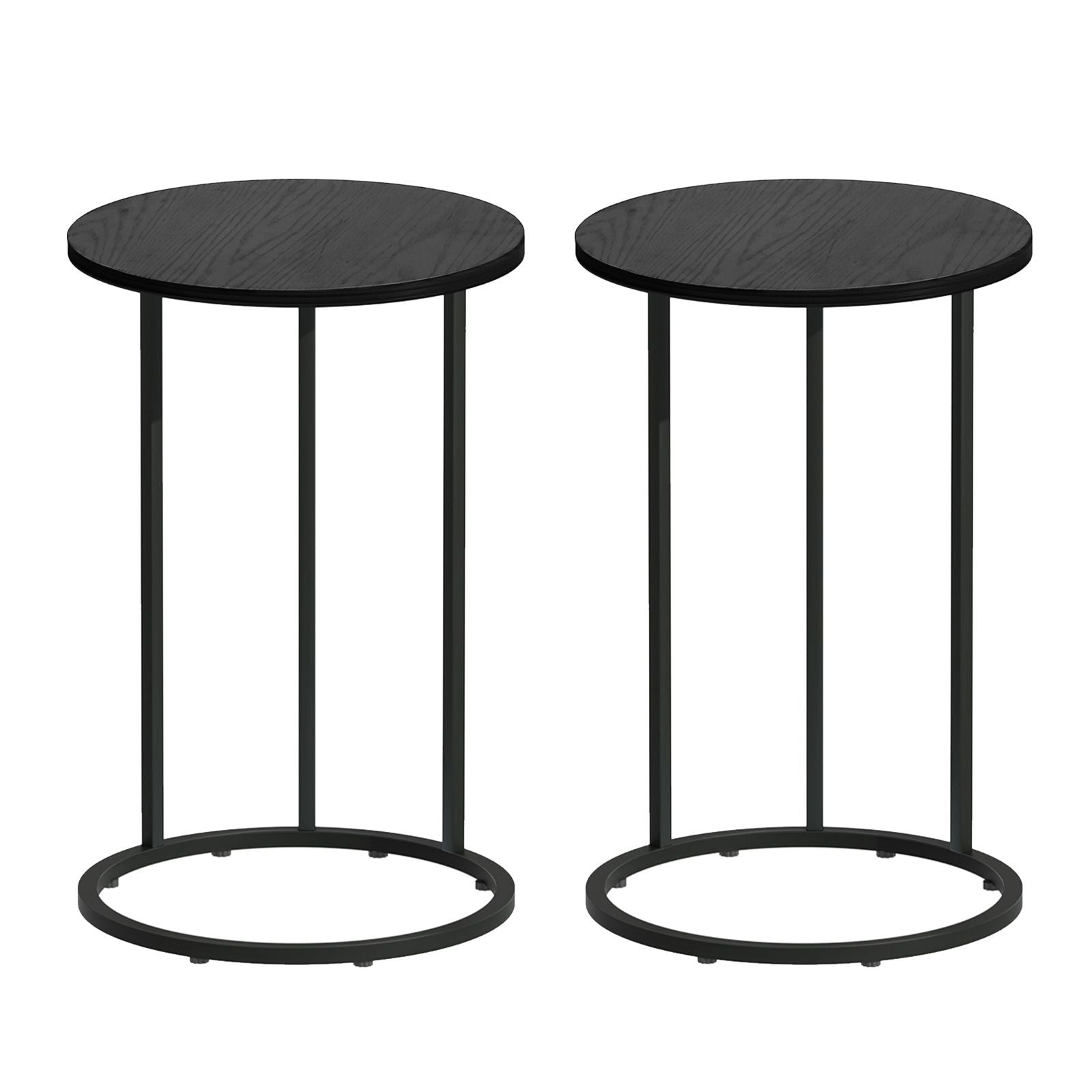 Artiss C Shaped End Table Set of 2 Coffee Table Side Table Round Black FURNI-G-IND-COF-01-BKX2