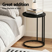 Artiss C Shaped End Table Set of 2 Coffee Table Side Table Round Black FURNI-G-IND-COF-01-BKX2