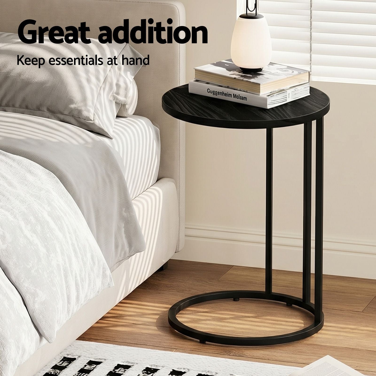 Artiss C Shaped End Table Set of 2 Coffee Table Side Table Round Black FURNI-G-IND-COF-01-BKX2
