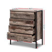 Artiss 4 Chest of Drawers - BARNLY FURNI-G-IND-DT4D-WD-AB
