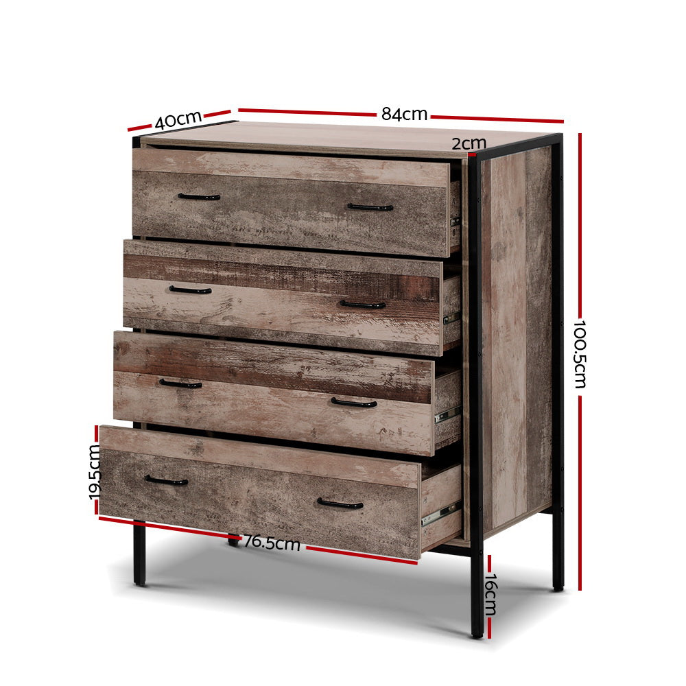 Artiss 4 Chest of Drawers - BARNLY FURNI-G-IND-DT4D-WD-AB