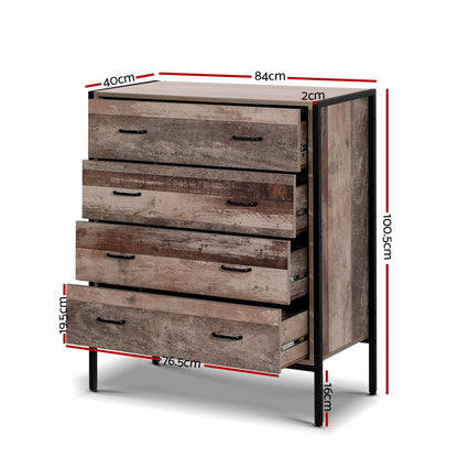 Artiss 4 Chest of Drawers - BARNLY FURNI-G-IND-DT4D-WD-AB