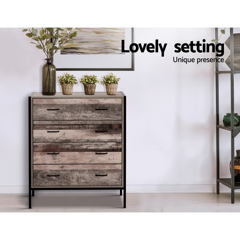 Artiss 4 Chest of Drawers - BARNLY FURNI-G-IND-DT4D-WD-AB