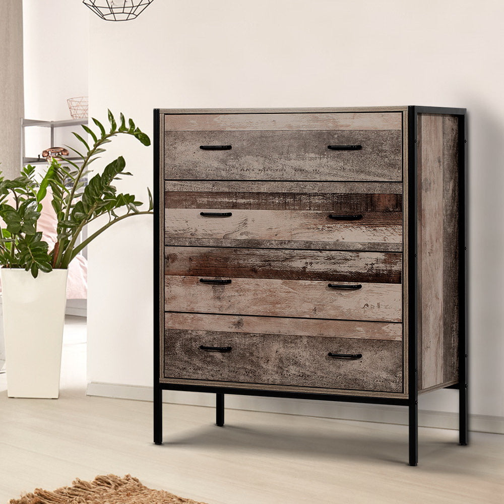 Artiss 4 Chest of Drawers - BARNLY FURNI-G-IND-DT4D-WD-AB