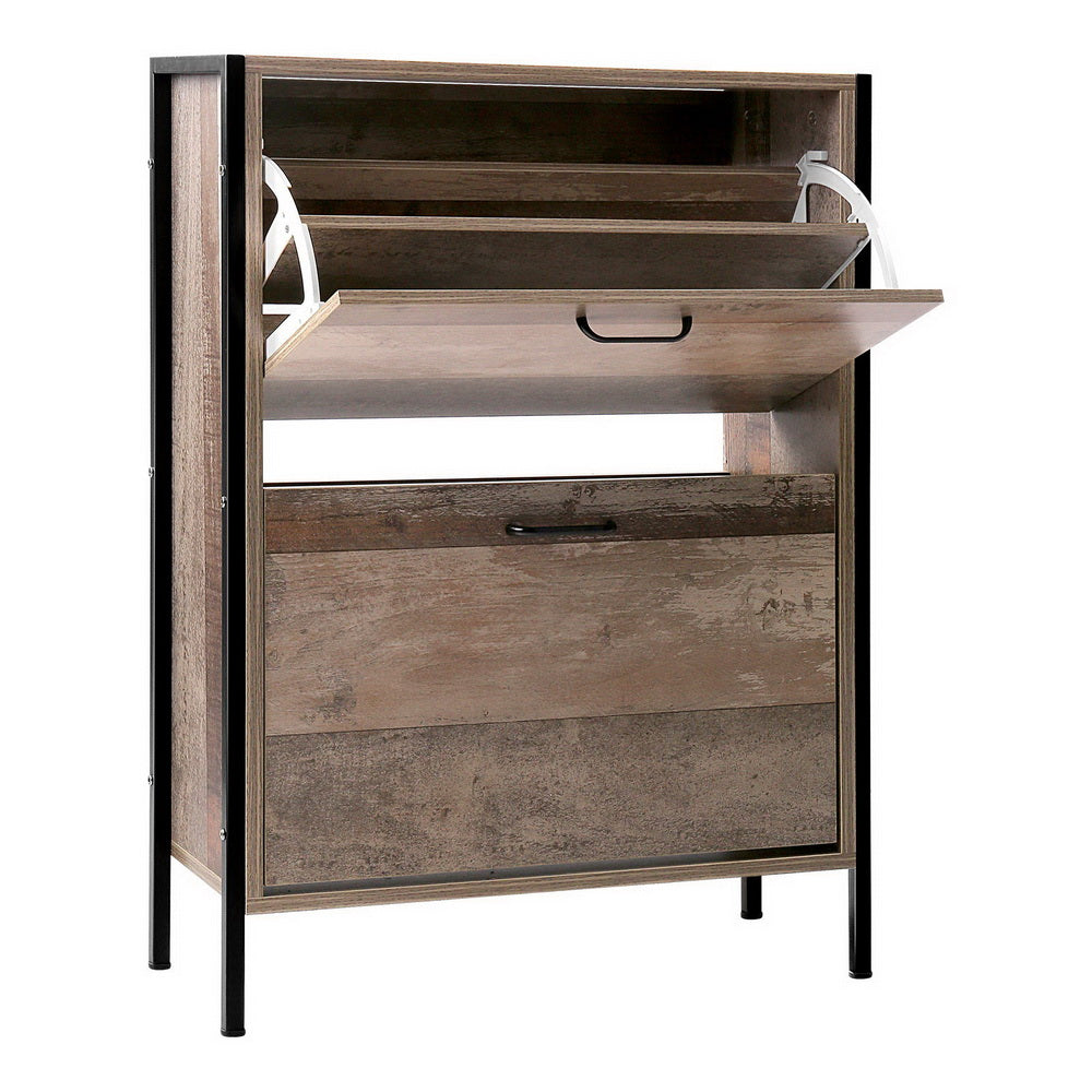 Artiss 12 Pair Wooden Vintage Shoe Rack Storage Cabinet - Wood FURNI-G-IND-SHOE-01-WD