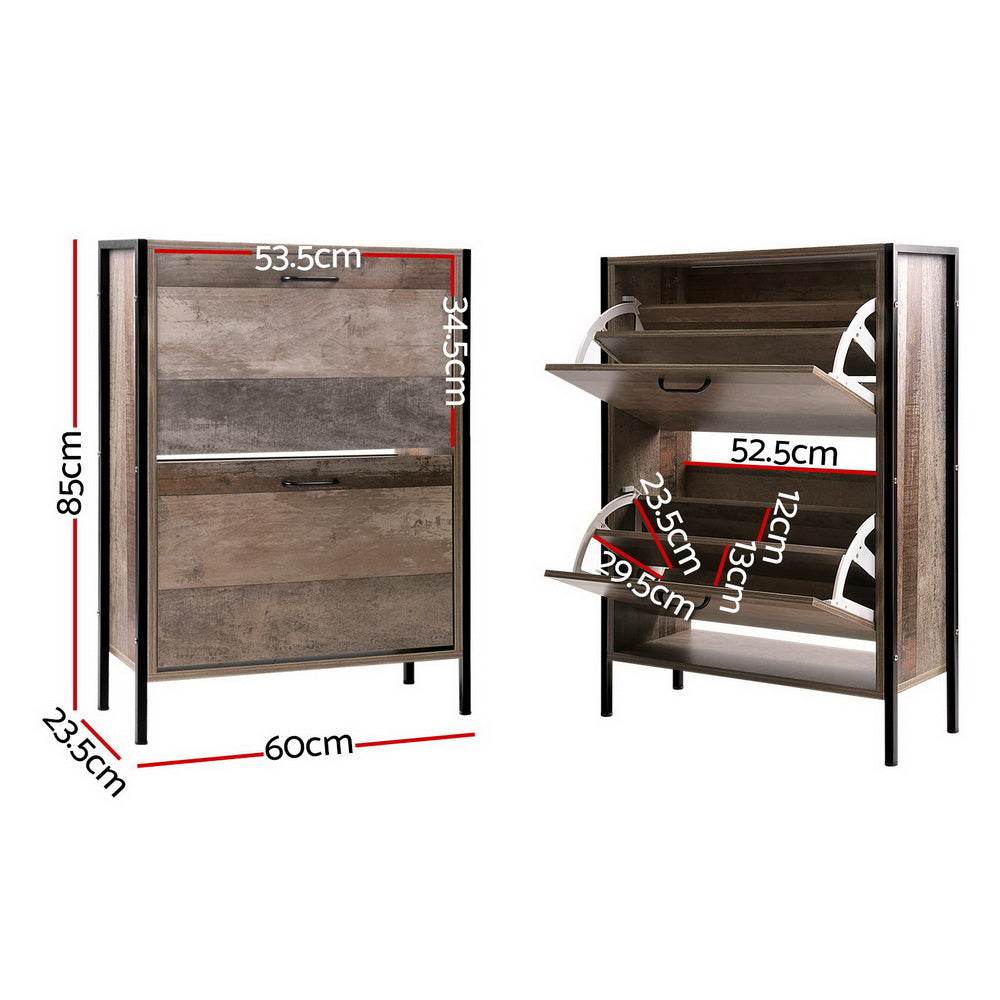 Artiss 12 Pair Wooden Vintage Shoe Rack Storage Cabinet - Wood FURNI-G-IND-SHOE-01-WD