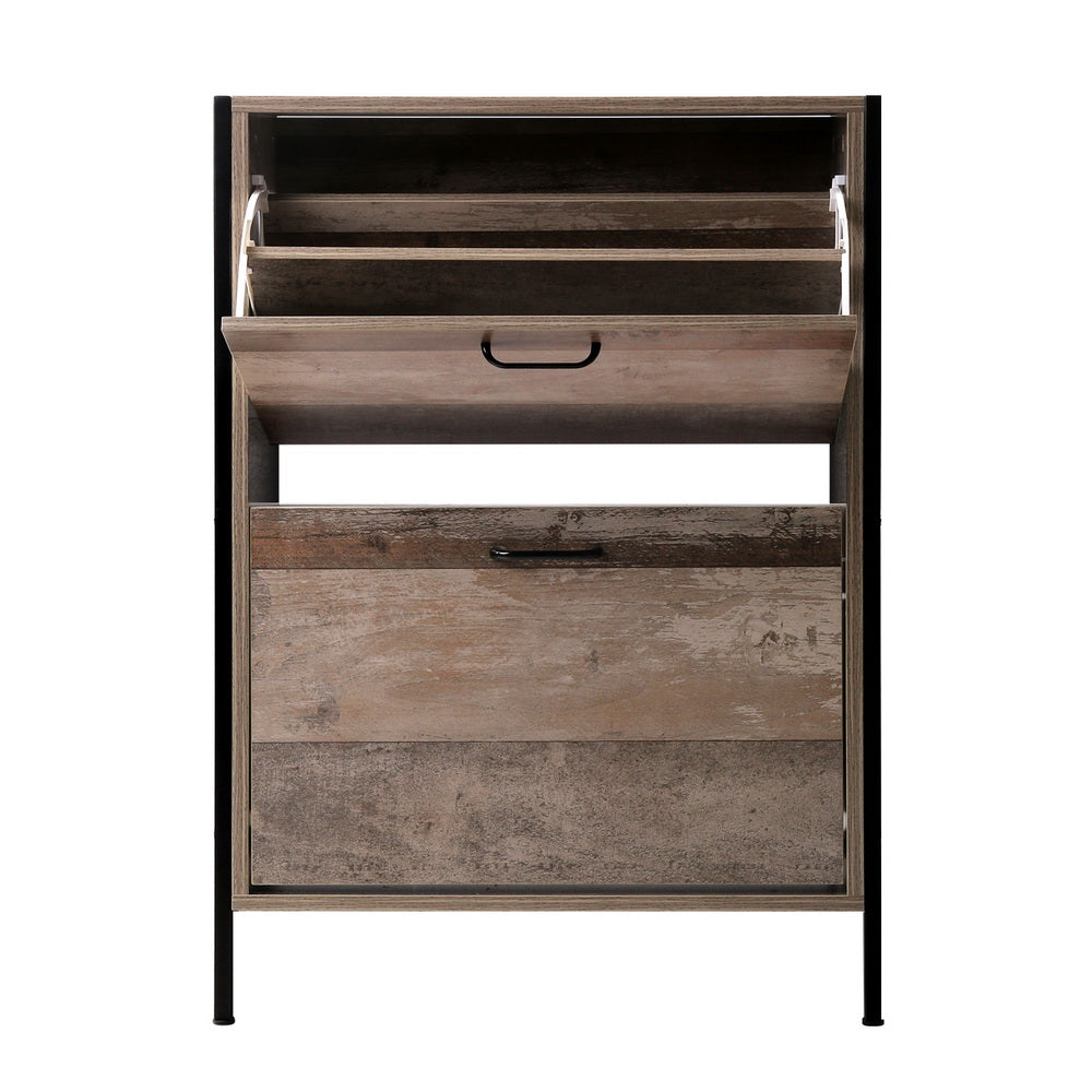 Artiss 12 Pair Wooden Vintage Shoe Rack Storage Cabinet - Wood FURNI-G-IND-SHOE-01-WD