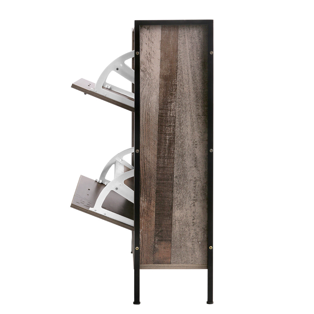 Artiss 12 Pair Wooden Vintage Shoe Rack Storage Cabinet - Wood FURNI-G-IND-SHOE-01-WD