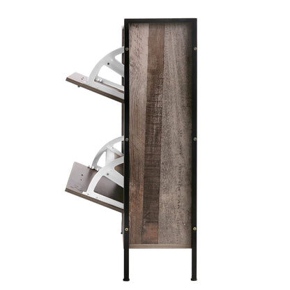Artiss 12 Pair Wooden Vintage Shoe Rack Storage Cabinet - Wood FURNI-G-IND-SHOE-01-WD
