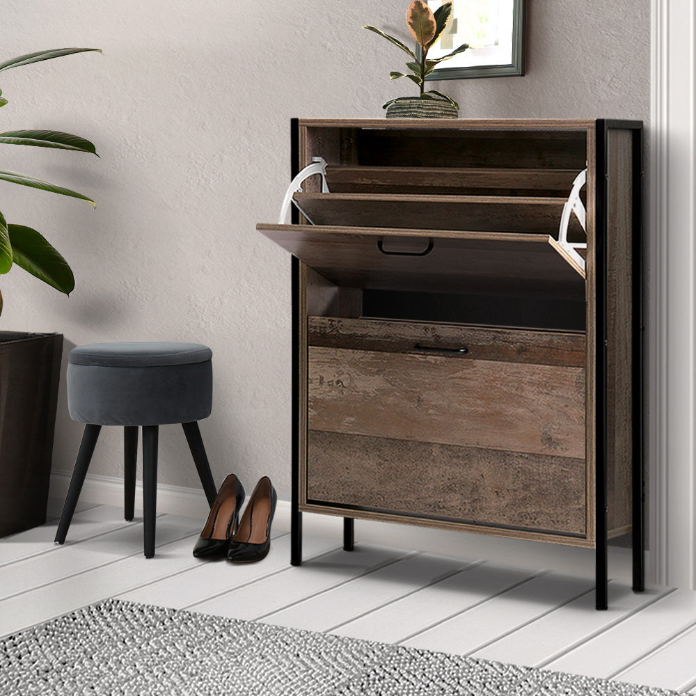 Artiss 12 Pair Wooden Vintage Shoe Rack Storage Cabinet - Wood FURNI-G-IND-SHOE-01-WD