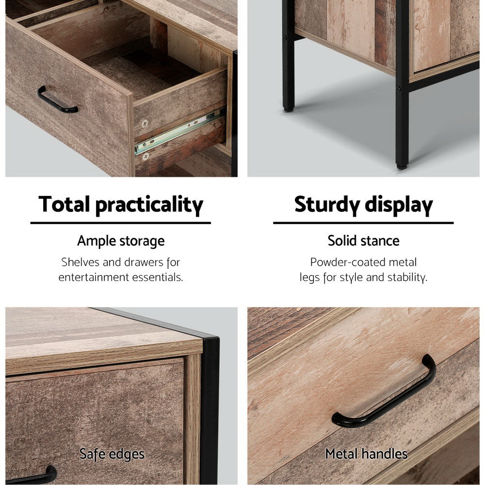Artiss TV Stand Entertainment Unit Storage Cabinet Industrial Rustic Wooden 120cm FURNI-G-IND-TV01-WD-AB