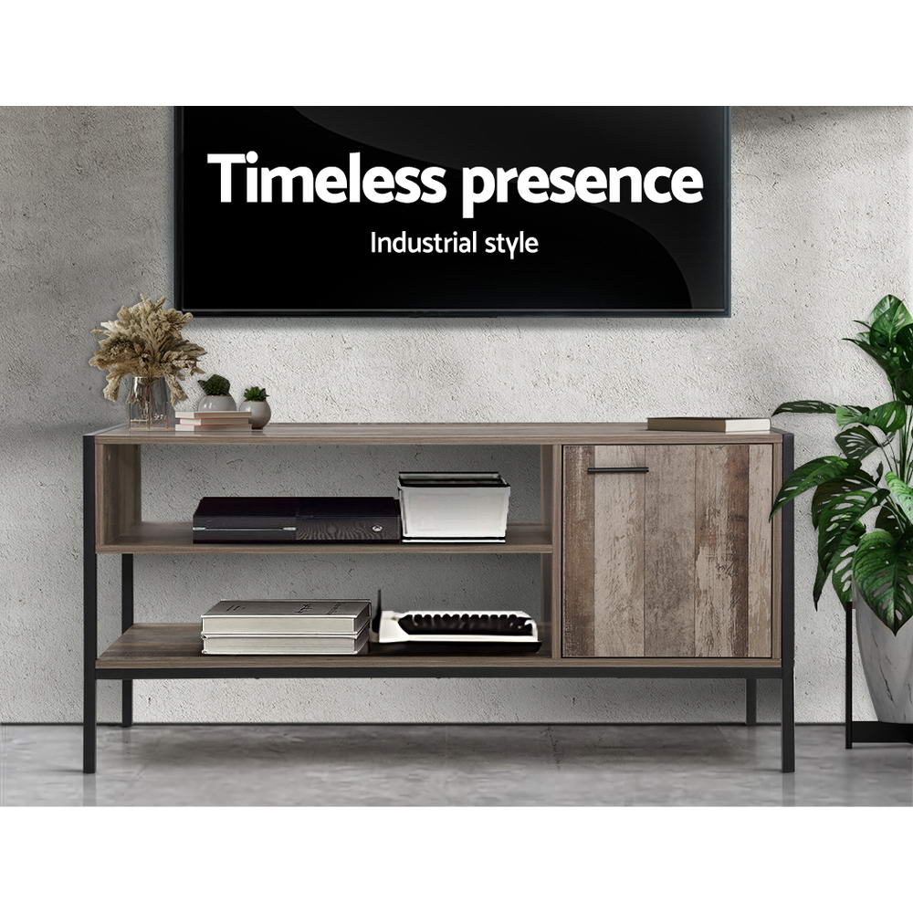 Artiss TV Cabinet Entertainment Unit Stand Storage Wood Industrial Rustic 124cm FURNI-G-IND-TV03-WD-AB