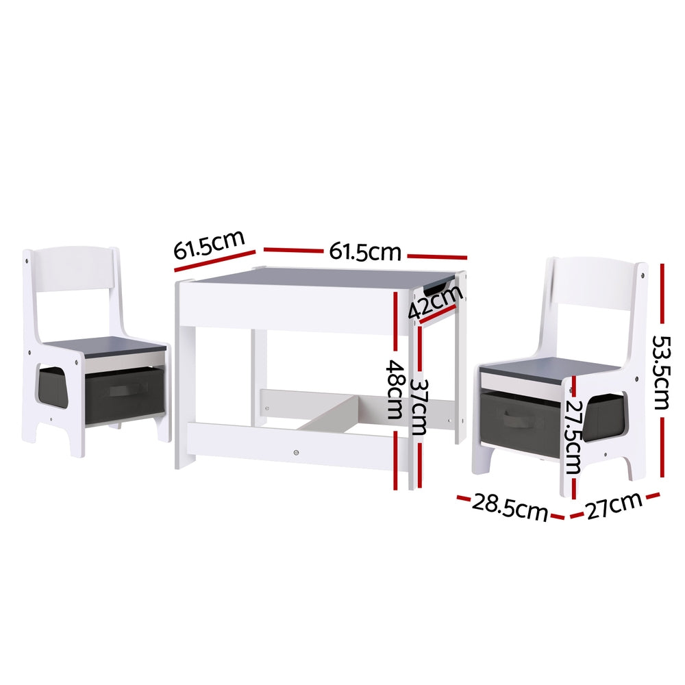 Keezi Kids Table and Chairs Set Play Activity Toys Storage Chalkboard Desk Grey FURNI-G-KTC-WH-GY