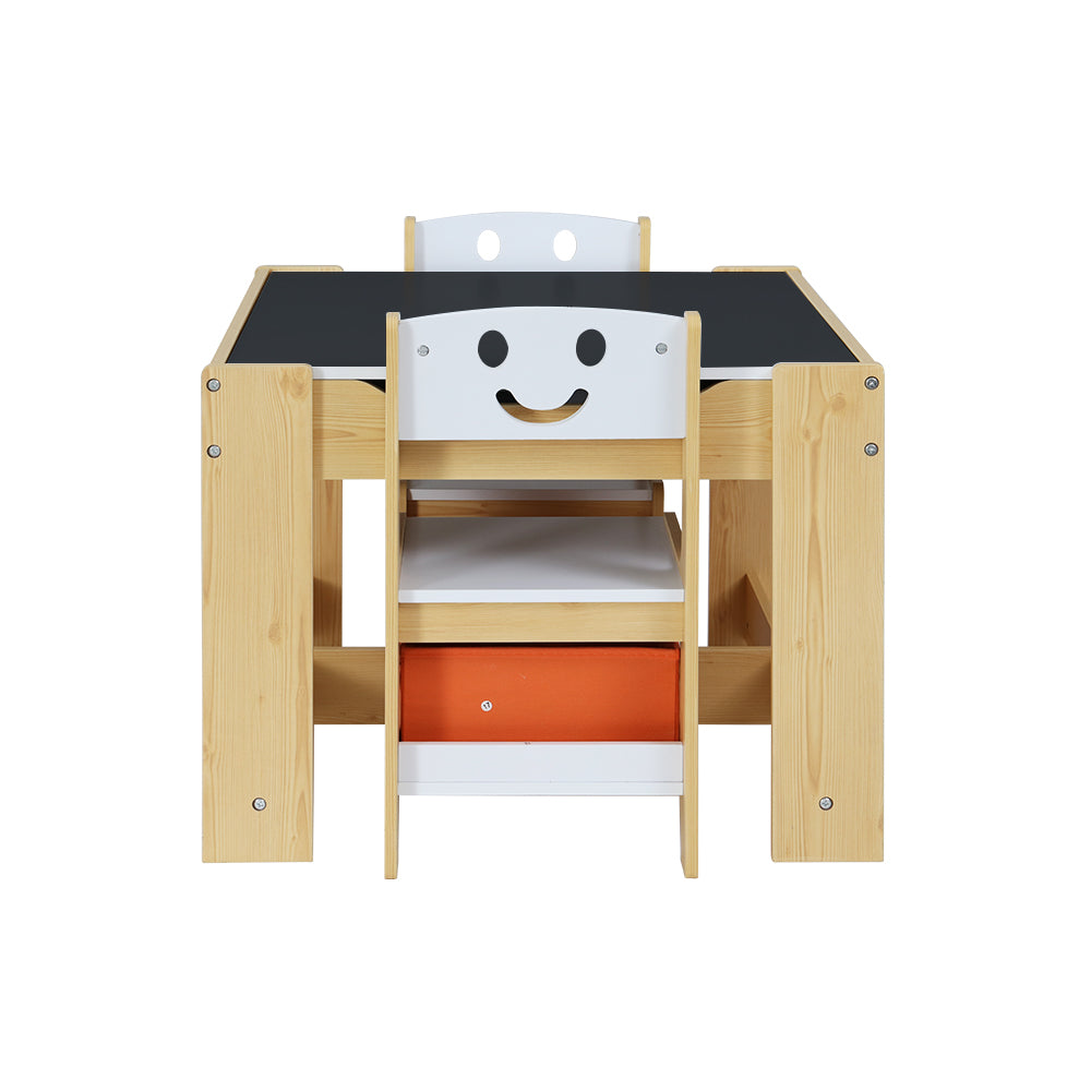 Keezi 3PCS Kids Table and Chairs Set Activity Desk Chalkboard Toys Storage Box FURNI-G-KTC-WH-NT