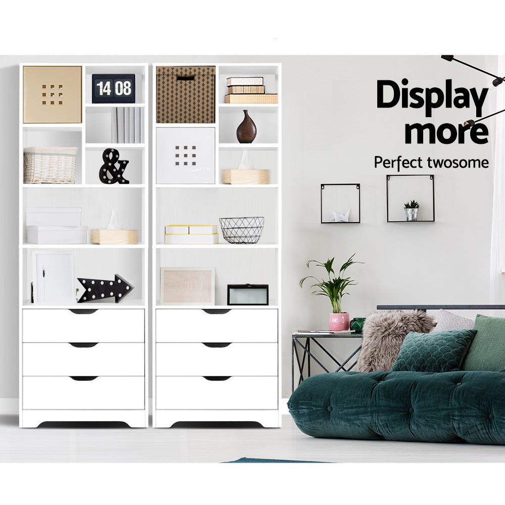 Artiss Bookshelf with Drawers - NANA White FURNI-G-MORE-02-WH-AB