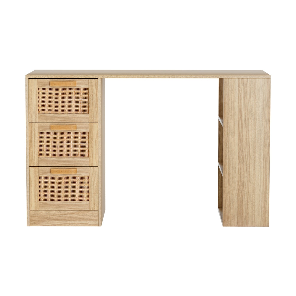 Artiss Computer Desk Drawer Shelf Home Office Study Table Rattan Oak 120CM FURNI-G-RAT-DESK-WD