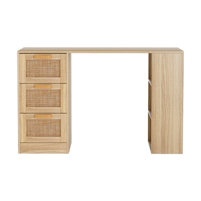 Artiss Computer Desk Drawer Shelf Home Office Study Table Rattan Oak 120CM FURNI-G-RAT-DESK-WD