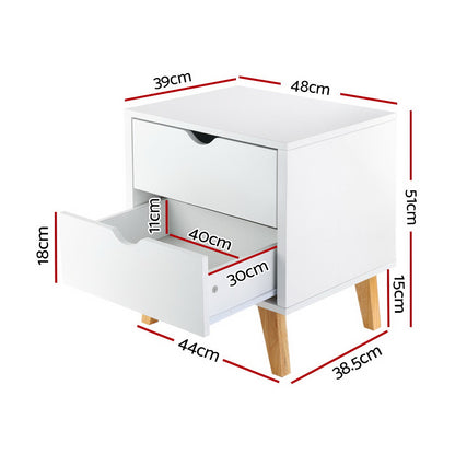Artiss Bedside Table 2 Drawers - ANDERS White FURNI-G-SCAN-BS-WH-NT