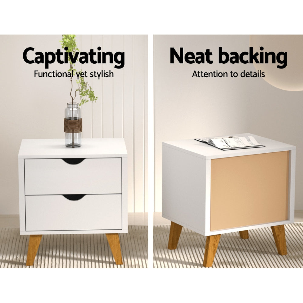 Artiss Bedside Table 2 Drawers - ANDERS White FURNI-G-SCAN-BS-WH-NT
